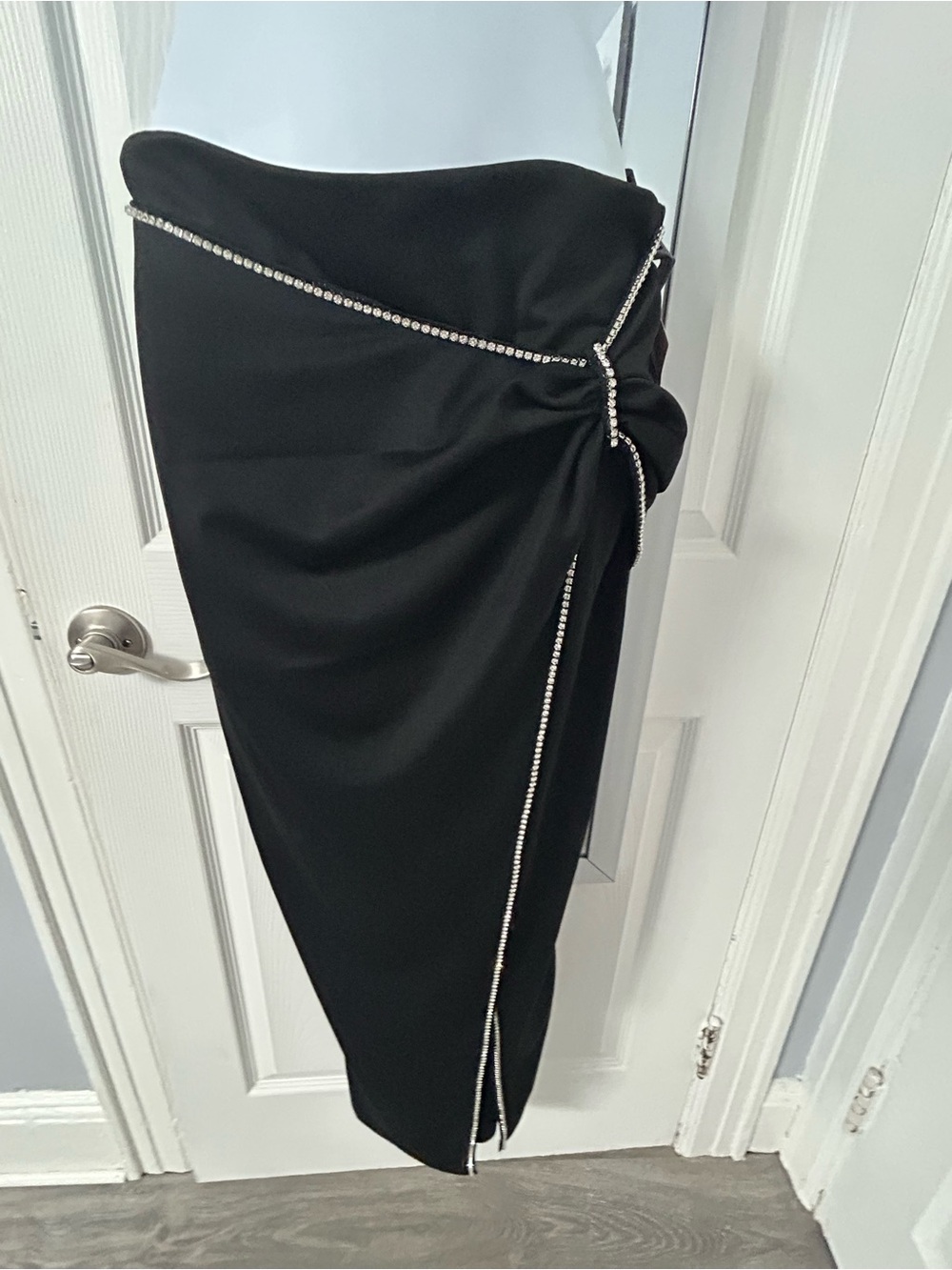 SHEIN Black Pencil Skirt with Rhinestone Trim